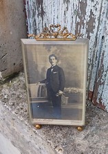 Ancien cadre porte photo chevalet noeud métal doré photo frame bow