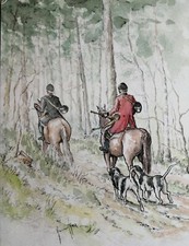 Chasse à courre en couleur - Aquarelle (Oeuvre originale signée)