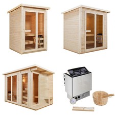 Outdoor Verre Bois Sauna dans le Jardin 3 Tailles Complet Ensemble Avec Poêle de