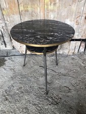 Table Formica Imitation Marbre Pieds Compas Tripodes Chromés Vintage #A325