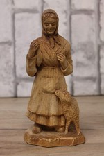 Santon Femme Paysanne et Agneau Bois Fait Main Crèche Vintage