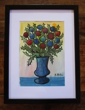 Emmanuel Bellini (1904-1989)  "Bouquet de chardons" - Aquarelle Originale - 