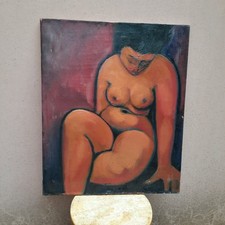 Tableau Huile Ancien Nu Portrait