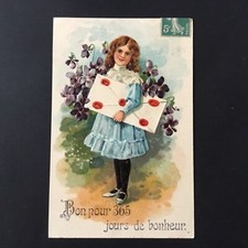 CPA Ancienne Gaufrée 1907 Fillette 365 Jours De Bonheur Antique Postcard PC