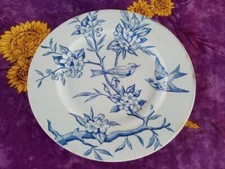 Assiette Anglaise H.B Windsor Dieu Et Mon Droit Décor Fleur Oiseaux Bleus 21,5cm