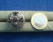 B31 Grosse Bague Argent Massif 925 Métal Ajouré Perle Grenat Lot Bijou Vintage