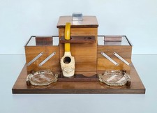 Exceptionnel ensemble de fumeur de pipe Art-déco en bois, métal et verre 1930