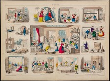 1880 - L'Argile - Lithographie ancienne - Poterie, porcelaine, four à pain...