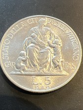 ITALIE VATICAN, 5 LIRES 1949, Pie XII, RARE, Bel Exemplaire