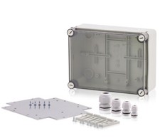 Kit boîtier industriel 190x140x70mm IP65, plaque de montage & presse-étoupes