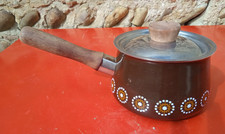 Caquelon casserole émaillé décor fleurs cuisine rétro vintage ancien couvercle