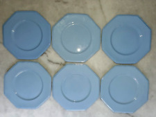 Faïence Longwy fin XIX ème 6 Assiettes à Dessert Octogonales bleues - Bon état