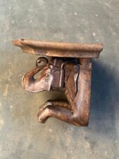 Antique en Bois Tenture Murale Éléphant Étagère Original Old Main Crafted Fin