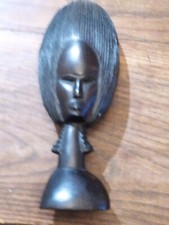 Sculpture Tête de Femme  Africaine Ancienne, en Ebène, Statue Bois