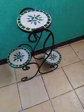 Porte Plantes En Fer Forgé Et  Céramique mosaïque Vintage 