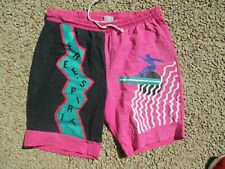 Short bermuda vintage FREE SPIRIT années 80 maillot de bain swimsuit noir rose L