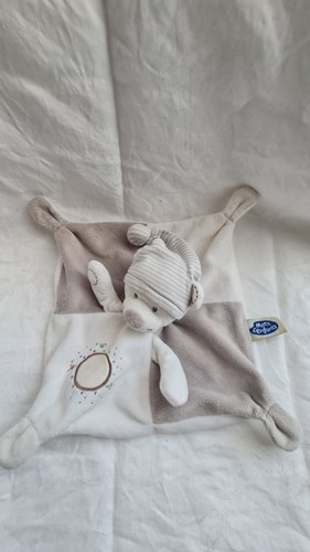 Doudou plat ours blanc gris - blanc,