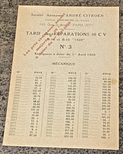 Tarif réparations citroen - tarif, de