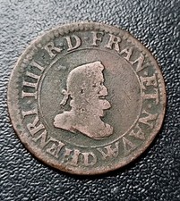 C0505 : Double Tournois Henri IV  1607 D 1er Type Particularité Légende Avers 