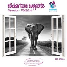 STICKER TROMPE OEIL FENETRE : ELEPHANT ANIMAUX - 6 TAILLES - STL-EL-10BW