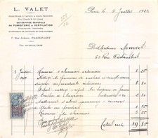 1922 ENTREPRISE GENERALE DE FUMISTERIE ET VENTILATION CHAUFFAGE A VAPEUR A B