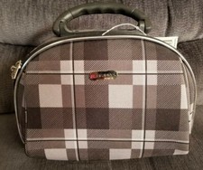 DeJuno Black Plaid Cosmetic/Toiletry Overnight Make-up Bag/Case NWT & Lock/Keys