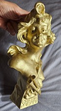 Buste régule Re-patiné en doré - Femme art nouveau SALAMBO signé Franz IFFLAND