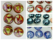 6 perles galets rayures VERRE