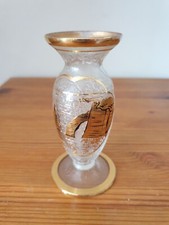 Petit vase en verre granité givré art déco souvenir Etretat motifs dorés 6x11 cm