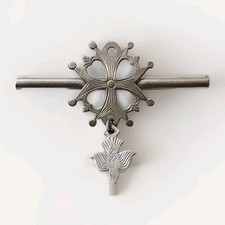 Ancienne Broche Croix Protestante Huguenote Metal Argente