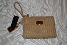 NWT Biacci U.S.A Beige Natural Clutch Wristlet Zip-top Closure