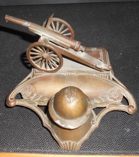 MILITARIA ANCIEN ENCRIER REGULE CANON AVEC CASQUE bords ART DECO ? NOUVEAU ?