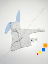 Doudou Plat/Mouchoir Lapin Gris Oreilles Rayées Blanc Bleu Noeuds - Petit Bateau