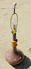 Mid-Century Modern Lamp Signed Kron Texans Inc Texas Polka Dot Pottery Teak