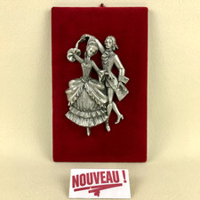 ➜Tableau/cadre en étain LES ÉTAINS DU PRINCE sur velours rouge SIGNÉ Bachet