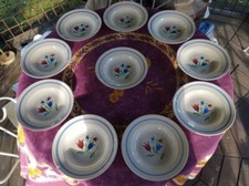 10 Assiettes Creuses KG Lunéville Modèle Françoise Peint Main Déco Floral 23,5cm