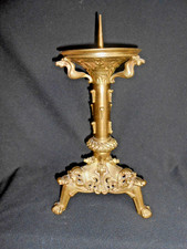 Ancien Pique Cierge Bougeoir en Bronze Doré XIXème Napoléon III Décor Chimères