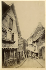 France, Dinan, Rue du Jerzual  Vintage albumen print.  Tirage albuminé  12x2