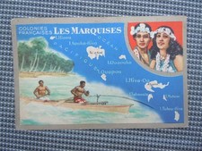 Chromo carte publicitaire Lion Noir Colonies Françaises Les Marquises