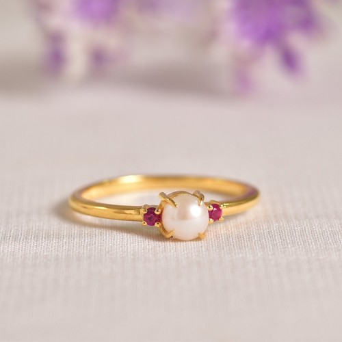 Bague jaune 14k perle - en, d