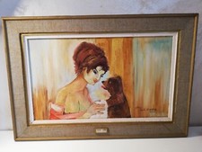 "Jeune femme au chien" - huile