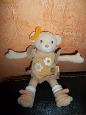 Doudou Peluche Bestever Ours Beige Robe Fleurs Blanches Jaune