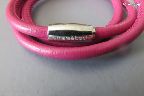 Bracelet collier cuir rose - collier,