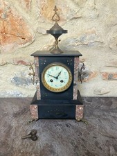 Ancienne Horloge Pendule De Cheminée Avec Clef Marbre Napoleon III