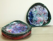 Lot de 7 assiettes à escargots en grès de Morvan - coloris mouchetés multicolore