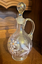 Ancienne carafe en verre soufflé émaillé Legras ? décor floral et bouchon