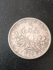 🇫🇷 PIECE 5 FRANCS ARGENT SEMEUSE  1963