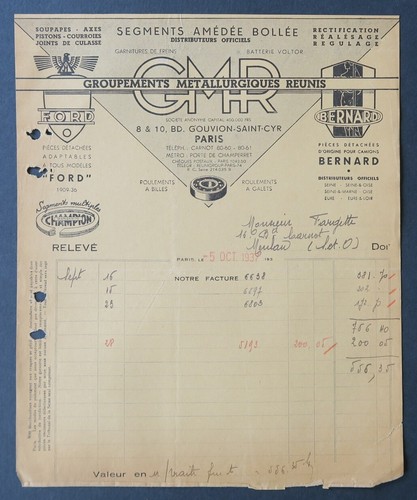 Facture 1937 segments amedee - 1937,