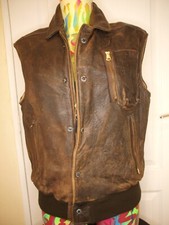 GILET  VINTAGE EN CUIR VIEILLI AVIREX TAILLE S VOIR M/L
