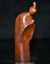 6" Old China Boxwood Wood Carved Dynasty Buddhist monk shaveling Buddha Statue